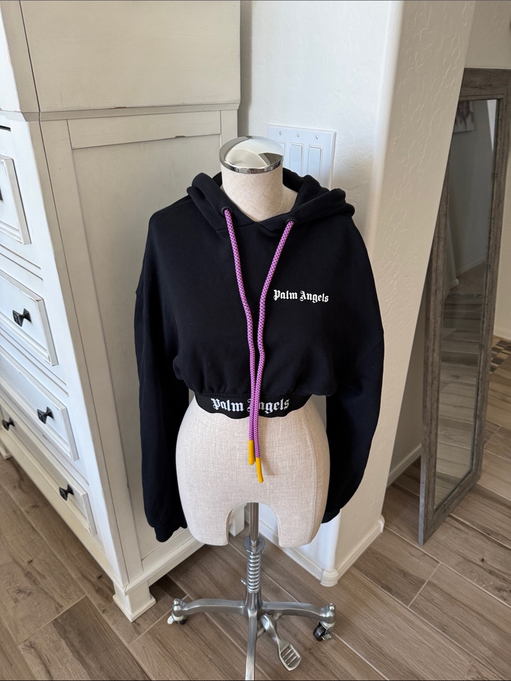 Palm Angels Black Cropped Hoodie Sweatshirt